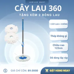 Cây Lau Nhà 360 Độ Cao 122cm + 2 Bông Lau Microfiber Chống Xước - Thân Inox Chắc Chắn, Dễ Dàng Vệ Sinh Góc Khuất