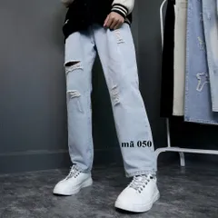 Quần Jean Baggy Nam Rách Gối Màu Xanh Trắng Nhạt - Thời Trang Cao Cấp, Dáng Suông, Phong Cách Trẻ Trung, Mã 050 Pon.mens