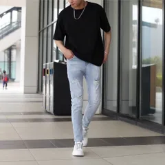 Quần Jean Nam Rách Gối Slimfit Màu Xanh Nhạt Chất Bò Co Giãn Tốt 5679 - Thời Trang Nam Hiện Đại, Phong Cách Trẻ Trung