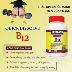Viên Uống Kirkland Vitamin B12 5000 Mcg - 300 Viên Tăng Cường Năng Lượng và Sức Khỏe Thần Kinh, Hỗ Trợ Ngăn Ngừa Thiếu Máu