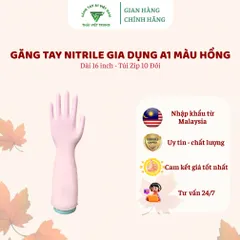 Găng Tay Cao Su Nitrile A1 Màu Hồng 16 Inch - 10 Đôi Túi Zip An Toàn Chống Dị Ứng Phù Hợp Vệ Sinh và Làm Bếp