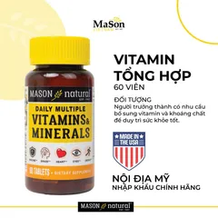 Vitamin Tổng Hợp Mason Natural Daily - Bổ Sung Vitamin & Khoáng Chất Thiết Yếu, Tăng Cường Sức Khỏe Cho Người Trưởng Thành - Lọ 60 Viên