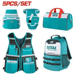 Bộ 5 Túi Đựng Dụng Cụ Total TOS23047 - Ba Lô, Túi 16", Túi Khoan, Áo Vest Bền Chắc Cho Thợ Chuyên Nghiệp