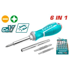Bộ Tua Vít Đa Năng 6 Đầu TOTAL THT2506076 - Dụng Cụ Tiện Ích Cao Cấp, Chất Liệu CR-V, Tay Cầm Đa Năng