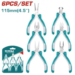 Bộ 6 Kìm Mini TOTAL THT1K0511 - Dụng Cụ Tiện Ích Cầm Tay Đa Năng Cho Gia Đình - Kềm Cắt, Kềm Mũi Dài, Mũi Kim 4.5"