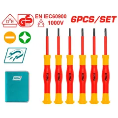 Bộ 6 Tua Vit Cách Điện 1000V TOTAL THKIPSD0601 - Chất Liệu S2, Kèm Túi Vải Tiện Dụng