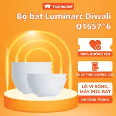 Bộ 6 bát tô thủy tinh Luminarc Diwali Precious 18cm - An toàn với lò vi sóng và máy rửa bát, thiết kế tinh tế cho không gian bếp hiện đại