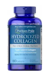 Viên Uống Collagen Thủy Phân Puritan’s Pride Hydrolyzed Collagen Type I, III 180 Viên - Tăng Cường Độ Đàn Hồi, Trẻ Hóa Da, Hàng Nhập Mỹ