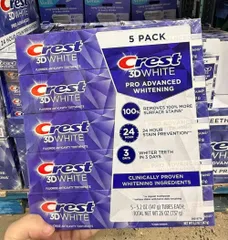 Lốc 5 hộp Kem đánh răng Crest 3D White Pro Advanced Whitening 147g - Làm trắng răng hiệu quả, hương bạc hà thơm mát, bảo vệ sức khỏe răng miệng
