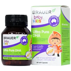 Vitamin BRAUER Ultra Pure DHA - Bổ sung DHA tinh khiết cho trẻ từ 7 tháng - Viên nang omega-3 cho não và mắt khỏe mạnh (60 viên)
