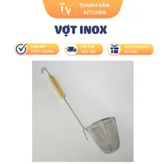 Vợt Inox Trụng Hủ Tiếu Sâu Lòng Cán Gỗ Đáy Dày - Dụng Cụ Nhà Bếp Chất Lượng Cao, Hỗ Trợ Nấu Ăn Tiện Lợi (TV178)