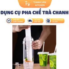 Bộ Dụng Cụ Pha Chế Trà Chanh Giã Tay - Bình Lắc Inox 1000ml, Chày Dầm & Đế Lót Cao Su - Dụng Cụ Nhà Bếp TVKITCHEN (TV99)