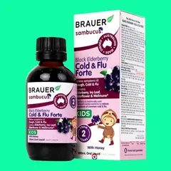Siro BRAUER BLACK ELDERBERRY COLD & FLU FORTE 100ML - Giảm triệu chứng cảm cúm và cảm lạnh, tăng cường hệ miễn dịch tự nhiên.