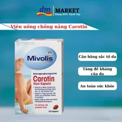 Viên Uống Chống Nắng Mivolis Carotin - Bảo Vệ Da Khỏi Tia UV, Hỗ Trợ Trắng Sáng, Hộp 60 Viên Chính Hãng Đức