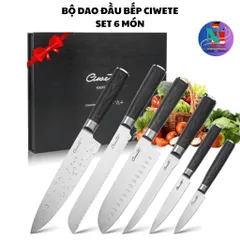 Bộ dao Ciwete 6 món cao cấp - Thép carbon bền, sắc bén, thiết kế sang trọng, chuẩn đầu bếp Mỹ, đồ gia dụng nhà bếp lý tưởng