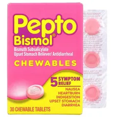 Viên Uống Tiêu Hóa Dạ Dày Pepto Bismol - Hỗ Trợ Tiêu Hóa, Giảm Đầy Hơi, Khó Tiêu - Phù Hợp Cho Người Lớn và Trẻ Em, 30 Viên