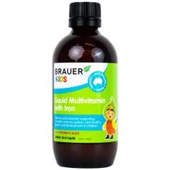Dung dịch Brauer Kids Liquid Multivitamin With Iron 200ml - Vitamin bổ sung Sắt cho trẻ từ 3 tuổi, hỗ trợ phát triển toàn diện