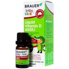 Siro Vitamin D3 cho Bé Brauer 400 IU - Dạng lỏng, Hỗ trợ Tăng cường Hệ Miễn dịch và Hấp thu Canxi, 10ml