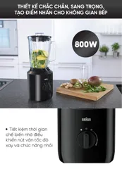 Máy Xay Sinh Tố Braun JB3150BK - Công Suất 800W, Lưỡi Thép Không Gỉ, Cối 1.5L, Công Nghệ TriAction Xay Nhanh và Nhuyễn Thực Phẩm
