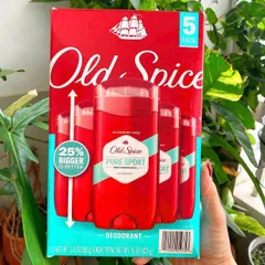 Lốc 5 Lăn Khử Mùi Đỏ Old Spice Pure Sport 5 x85g - Khử Mùi Hiệu Quả, Giữ Khô Thoáng Suốt Ngày, Hương Thơm Nam Tính