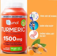 Viên Uống Tinh Chất Nghệ Qunol Turmeric 1500mg - 220 Viên Hỗ Trợ Tiêu Hóa & Chống Viêm Từ Mỹ