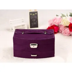 Hộp Đựng Trang Sức Nhung Lớn TI757 - Ngăn Chứa Rộng Rãi Đặt Nhẫn, Vòng Tay, Hoa Tai, Gương Mini Thời Trang Màu Tím