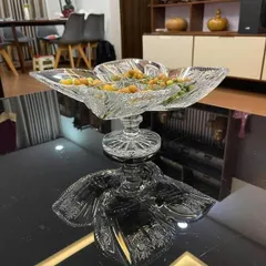 Khay Mứt 4 Cánh Hoa Pha Lê Mài Bohemia 35cm - Đĩa Sang Trọng Cho Bàn Tiệc, Hoa Văn Thủ Công Đẹp Mắt, Quà Tặng Ý Nghĩa