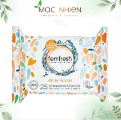 Khăn ướt vệ sinh vùng kín Femfresh - Khăn hàng ngày chiết xuất tự nhiên, pH cân bằng, 25 tờ tiện lợi, dễ sử dụng