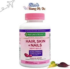 Viên Uống Nature's Bounty Hair Skin Nails 250 Viên - Hỗ Trợ Tóc Da Móng Khỏe Mạnh, Chứa Biotin và Vitamin, Hàng Mỹ