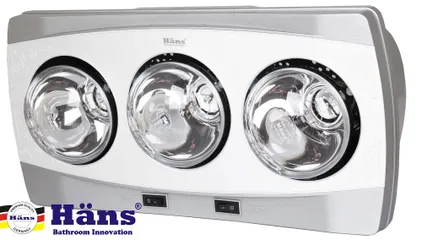 Đèn Sưởi 3 Bóng Treo Tường Hans H3B - Đèn Sưởi Nhà Tắm Hồng Ngoại Công Suất 825W, Điều Khiển Độc Lập, Bóng Thủy Tinh Chịu Nhiệt