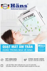 Quạt Mát Âm Trần Hans H10S - Thiết Kế Độc Đáo, Công Nghệ AWES, Tiết Kiệm Điện, Lắp Đặt Dễ Dàng, Phù Hợp Trần Thạch Cao 30x30cm