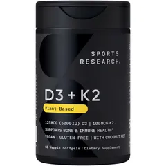 Viên Uống Bổ Sung Vitamin D3 + K2 Sport Research 125mg D3 + 100mg K2 - Hỗ Trợ Sức Khỏe Xương Khớp, Tăng Cường Miễn Dịch 160 Viên Mỹ