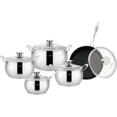 Bộ Nồi Inox 5 Món Dáng Bầu Arber AN-06BB - Bộ Nồi Bền Bỉ, Đa Dụng Cho Mọi Món Ăn, Dung Tích Từ 1.4L Đến 6L