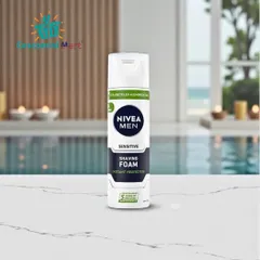 Kem cạo râu NIVEA MEN Sensitive 200ml - Bọt cạo râu nhẹ dịu cho da nhạy cảm, bảo vệ da khỏi kích ứng và vết cắt.