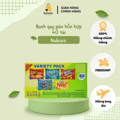 Hộp Bánh Quy Giòn Nabisco Variety Pack 40 Gói - Oreo Mini, Ritz Bits Cheese, Mini Nilla Wafers, Nutter Butter, Mini Chips Ahoy - 1.12kg Mỹ
