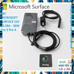 Sạc Microsoft Surface 12V 2.58A 36W Chính Hãng - Phụ Kiện Laptop Đen, An Toàn và Hiệu Quả, Tương Thích 100%