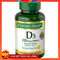 Vitamin D3 5000IU Nature's Bounty 125mcg - Hỗ Trợ Sức Khỏe Xương và Cơ, Tăng Cường Hấp Thụ Canxi, Viên Uống 400v