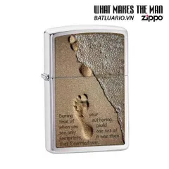 Bật Lửa Zippo 28180 - Footprints in the Sand - Bật Lửa Crom Xước Độc Đáo, Quà Tặng Cho Người Yêu Thích Thời Trang