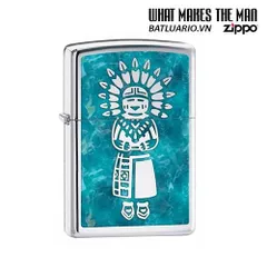 Bật Lửa Zippo 28049 - Bật Lửa Crôm Đánh Bóng Indian Chính Hãng, Quà Tặng Độc Đáo Cho Người Sưu Tập