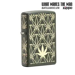 Zippo 29589 - Bật Lửa Màu Xanh Nhám Họa Tiết Lá - Quà Tặng Mỹ Nghệ Cao Cấp Cho Người Yêu Thích Thể Thao Và Du Lịch