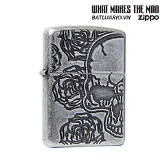 Zippo Armor 28988 - Bật Lửa Skull Roses Bạc Cổ Điển - Phụ Kiện Độc Đáo Cho Người Yêu Thích Nghệ Thuật