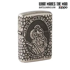Bật lửa Zippo 49160 Armor® - Thiết kế Huy chương Thánh Christopher Bằng bạc cổ điển, Quà tặng độc đáo cho tín đồ Zippo