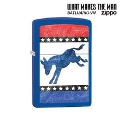 Zippo 29166 - Bật Lửa Zippo Màu Xanh Hoàng Gia Matte Hình Chữ V "Cá Sò" Đảng Dân Chủ, Quà Tặng Độc Đáo Cho Người Yêu Chính Trị