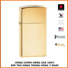 Bật Lửa Zippo Slim Đồng Vàng 1654B - Bật Lửa Chống Gió Nhỏ Gọn, Sang Trọng, Quà Tặng Hoàn Hảo