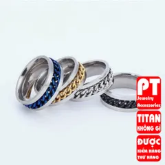 Nhẫn inox phối xích xoay nam nữ nhiều màu thời trang thép không gỉ PT Jewelry & Accessories khui bia 400530