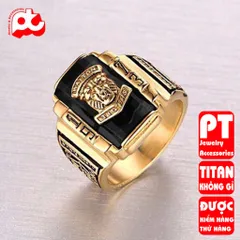 Nhẫn nam titan cao cấp thời trang inox thép không gỉ sư tử 1973 trangsucpt đá đen màu PTNNA217 400702