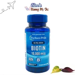 Viên Uống Biotin Puritan’s Pride 10000mcg - Ngăn Rụng Tóc, Kích Thích Mọc Tóc, Chăm Sóc Da và Móng Khỏe Mạnh - Hộp 100 Viên