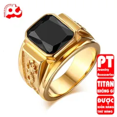 Nhẫn nam titan cao cấp thời trang chạm rồng 2 bên trangsucpt đá đen nhẫn màu thép không gỉ PTNNA254 401328