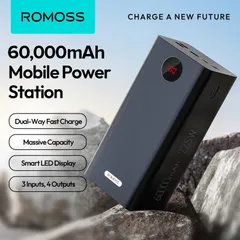 Sạc Dự Phòng ROMOSS PEA57 60.000mAh - Sạc Nhanh 22.5W, Chống Quá Nhiệt, LED Hiển Thị Pin, Đa Năng Cho Điện Thoại & Máy Tính Bảng