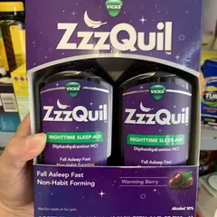 Siro Hỗ Trợ Giấc Ngủ Ban Đêm Vicks Nyquil ZzzQuil Nighttime Sleep Aid - Giúp Ngủ Ngon Sâu, Giảm Tỉnh Giấc Giữa Đêm, Mỹ